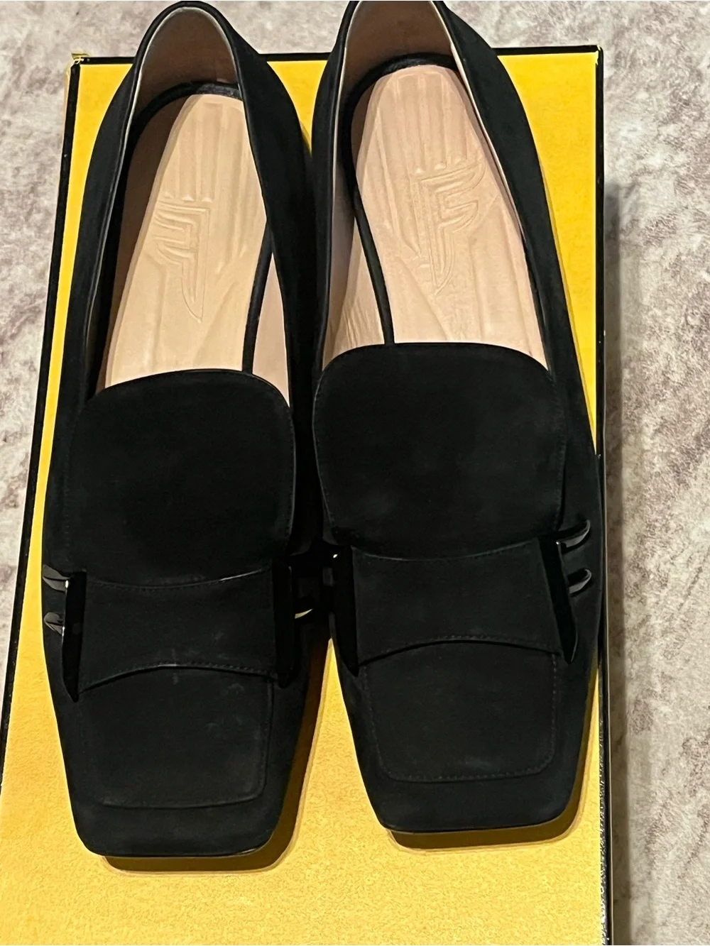 Fendi Black Suede Square-Toe Loafers